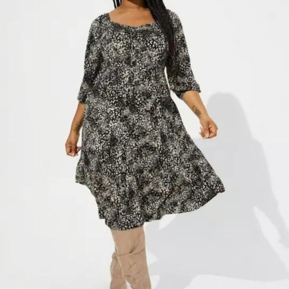 Torrid Leopard Print Super Soft Shirred Button Front Midi Dress - Picture 1 of 8